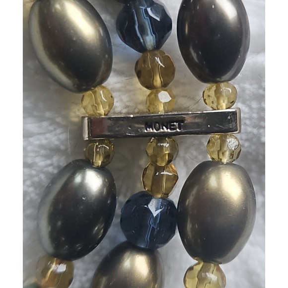 Vintage Monet Green Gray Blue Faux Pearl Stretch Bracelet - Picture 5 of 5